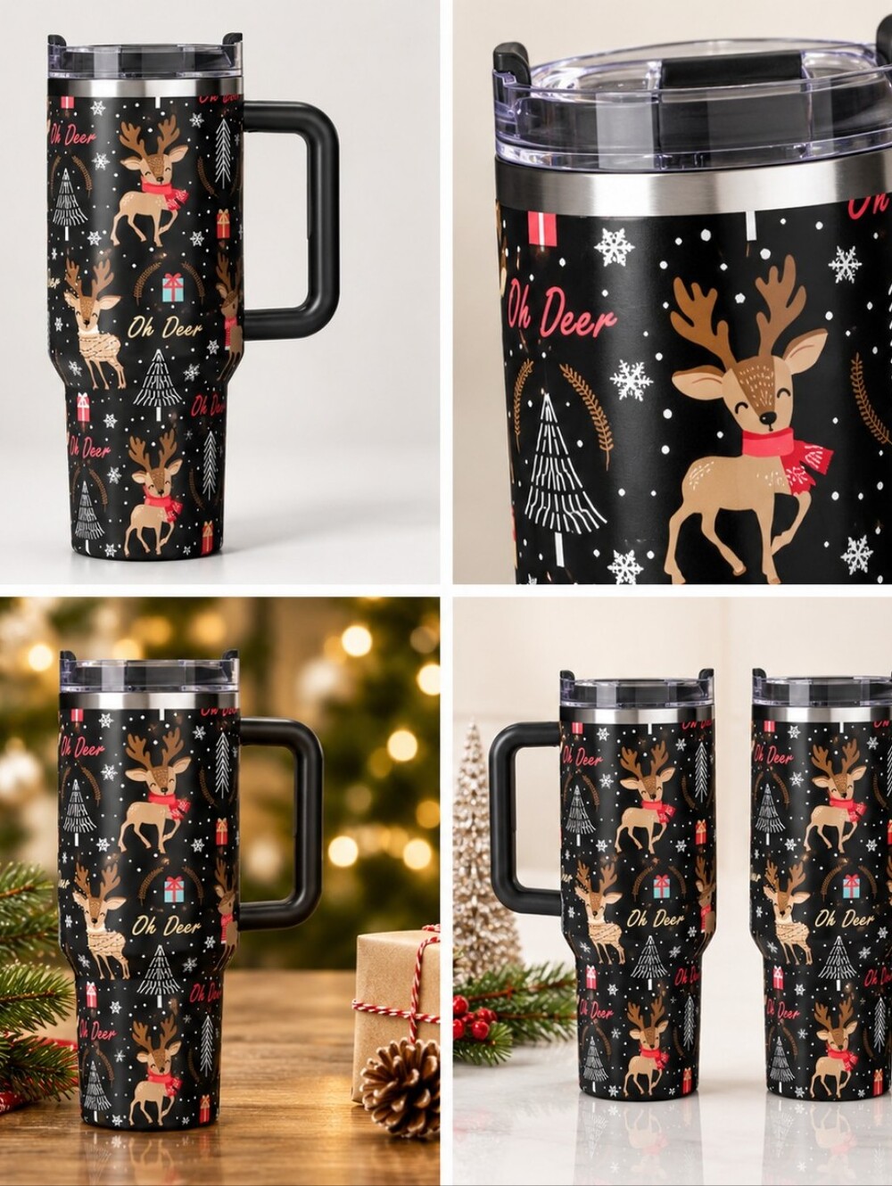 Holiday Reindeer Travel Mug - Black and Gold